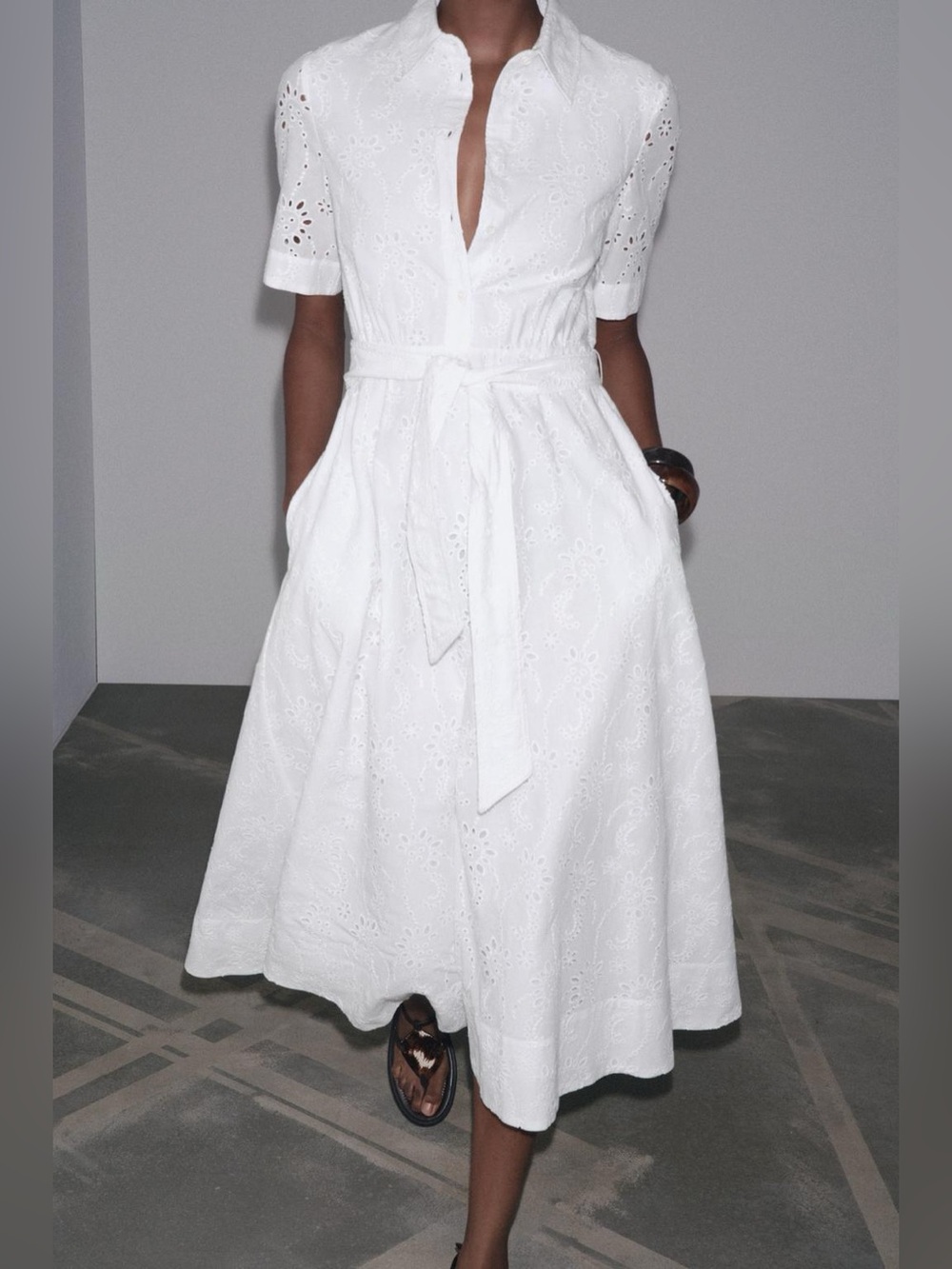 Zara Embroidered Peplum Shirt Dress Turn-Down Collar Short Sleeves Button Up